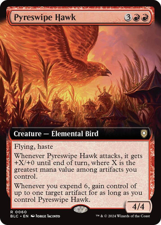 Pyreswipe Hawk (Extended Art) - Commander: Bloomburrow (BLC)